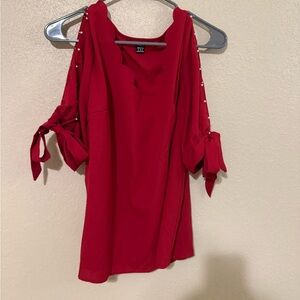 SHEIN Red Blouse with Pearl Details